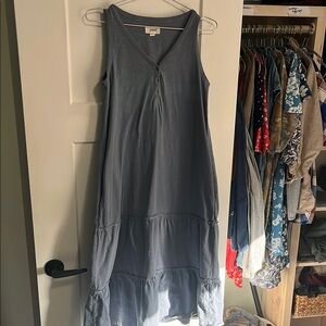 Pact blue Tiered Midi Sundress Sleeveless V-Neck Casual 100% organic cotton